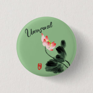 Kool Waterverf Floral Lotus Freehand Tekening Ronde Button 3,2 Cm