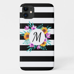 Kool Waterverf Floral WreatCustom Monogram iPhone 11 Hoesje