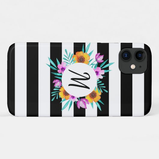 Kool Waterverf Floral WreatCustom Monogram Case-Mate iPhone Case (Achterkant (horizontaal))