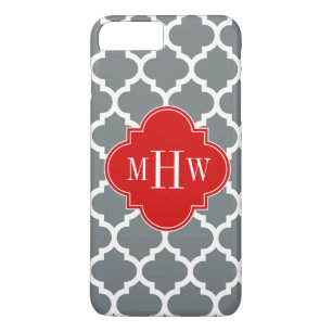 Kool, wit Marokkaans #5 Rood 3 Initiaal Monogram iPhone 8 Plus / 7 Plus Hoesje