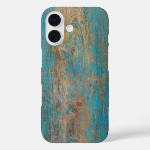 Kool Wood textuur van blauwe pellingverf iPhone 16 Hoesje