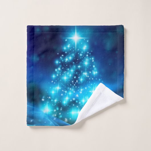 Koolblauwe kerstboom met mousserende lichten bad handdoek (Wasdoekje)