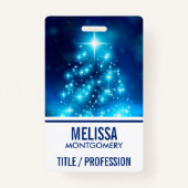 Koolblauwe kerstboom met mousserende lichten badge (Voorkant)