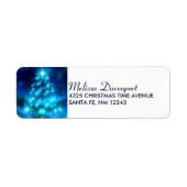 Koolblauwe kerstboom met mousserende lichten etiket (Voorkant)
