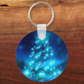 Koolblauwe kerstboom met mousserende lichten sleutelhanger (Voorkant)
