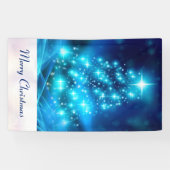 Koolblauwe kerstboom met mousserende lichten spandoek (Horizontaal)