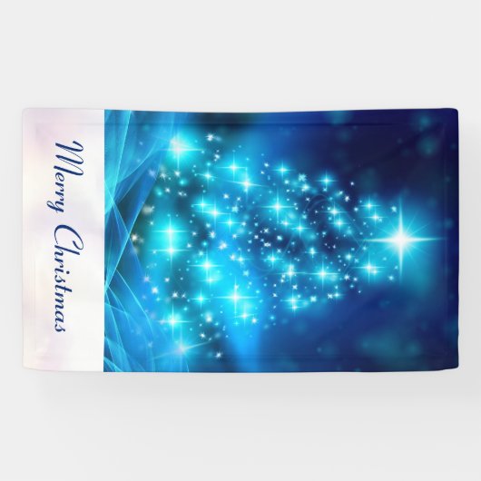 Koolblauwe kerstboom met mousserende lichten spandoek (Horizontaal)