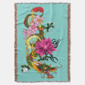 Koolgroene Chinese Draak Lotus Turquoise Tattoo Deken (Voorkant Verticaal)