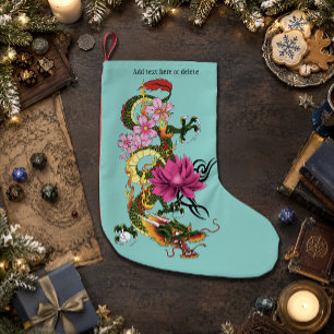 Koolgroene Chinese Draak Lotus Turquoise Tattoo Kleine Kerstsok