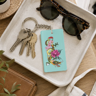 Koolgroene Chinese Draak Lotus Turquoise Tattoo Sleutelhanger