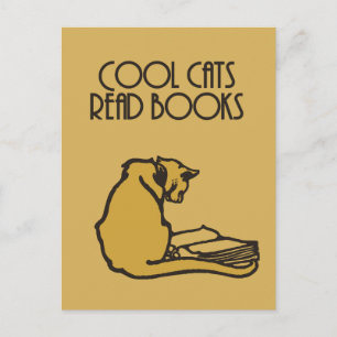 Koolkatten lezen boeken retro-stijl briefkaart