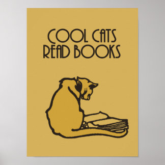 Koolkatten lezen boeken retro-stijl poster