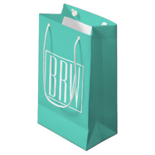 Koolmodern 3 Initiaal Monogram Wit Op Aqua Klein Cadeauzakje