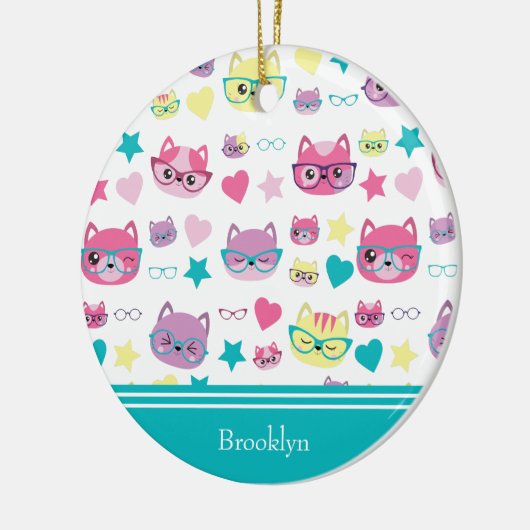 Koolpasta's met brillenglazen, Blauwgroen kerstfee Keramisch Ornament (Links)