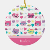 Koolpasta's met brillenglazen, roze kerst keramisch ornament (Voorkant)