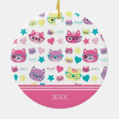 Koolpasta's met brillenglazen, roze kerst keramisch ornament (Achterkant)