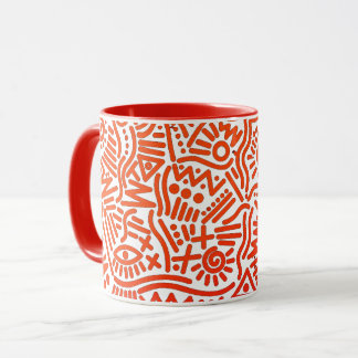 Koolrode Abstracte Doodlelijnkunst Tweekleurig Mok