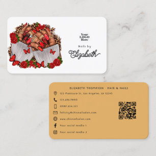 Koolrode Afrikaans-Amerikaanse Nagelsalon Ontwerp Visitekaartje