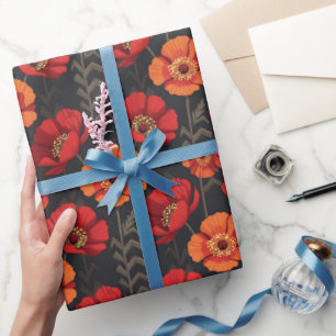 Koolrode en oranje klaproos cadeaupapier