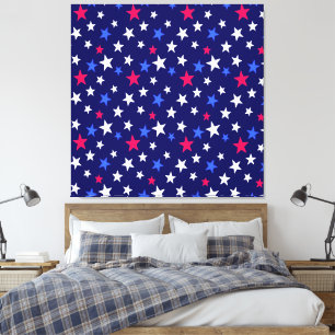 Koolrode, Patriotistische Blauwe, en Witte Sterren Canvas Afdruk
