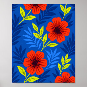 Koolrode rode bloemen met elegante bladeren poster