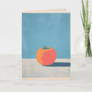 Koolrode tomaat op blauwe minimalistische kunst kaart