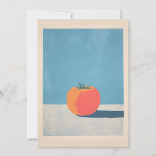 Koolrode Tomaat op Blauwe Minimalistische Kunst Kaart