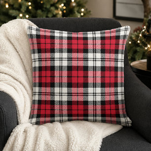 Koolrode Zwarte Witte Tartan Plaid Kerstmis Kussen
