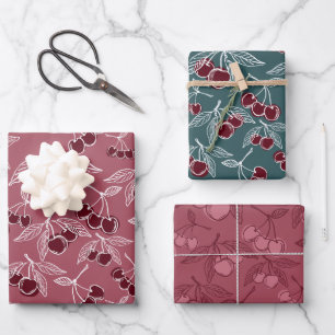 Koolroze en kersenrood en turquoise meisjesachtige inpakpapier vel