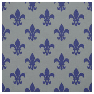Koolsteengrijs, marineblauw vlooier de lis pattern stof