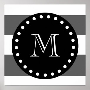 Koolsteengrijs White Stripes Pattern, Black Monogr Poster