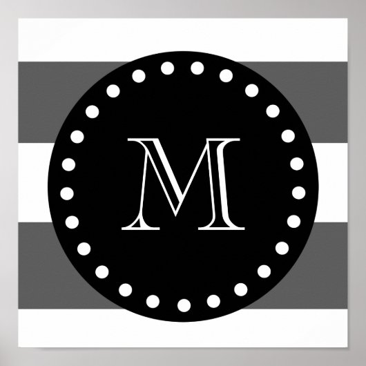 Koolsteengrijs White Stripes Pattern, Black Monogr Poster (Voorkant)