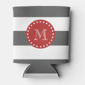 Koolsteengrijs Witte strippatroon, rood monogram Blikjeskoeler (Voorkant)