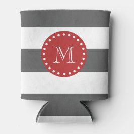 Koolsteengrijs Witte strippatroon, rood monogram Blikjeskoeler