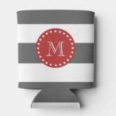 Koolsteengrijs Witte strippatroon, rood monogram Blikjeskoeler (Achterkant)