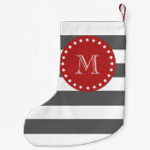 Koolsteengrijs Witte strippatroon, rood monogram Kleine Kerstsok (Achterkant)