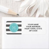 Koolsteengrijze witte strepen, Blauwgroen monogram Etiket (Insitu)