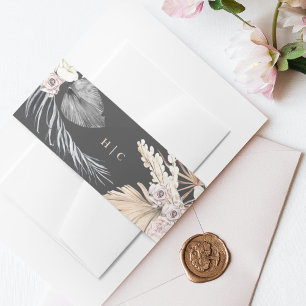 Koolstof crème Pampas Grass Floral Oerwoud Wedding Uitnodigingen Wikkel