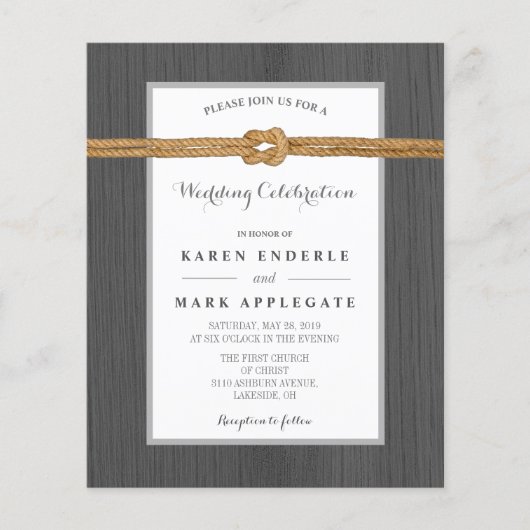 Koolstof dockside & Rope Rustic Budget Wedding (Voorkant)