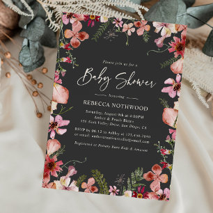 Koolstof geperste Floral Baby Girl Shower Kaart