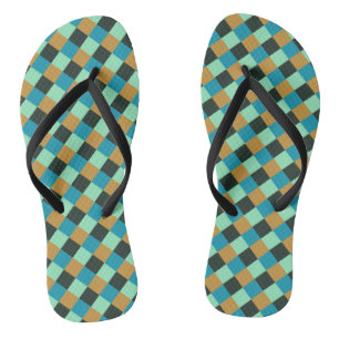 Koolstof Oker Teal Groen Blauw Geruit Teenslippers