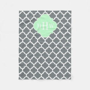 Koolstof, WhMoroccan #5 Mint 3 Initiaal monogram Fleece Deken