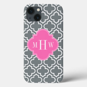 Koolstof WhMoroccan #6 Hot Pink 3 Init Monogram iPhone 13 Hoesje