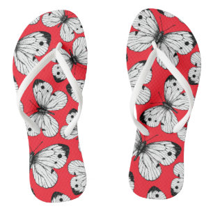 Koolvlinderpatroon op rood teenslippers