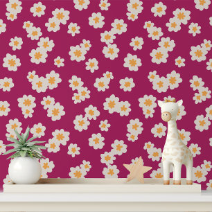 Koolwitte Bloemrijke Paarse Afpel- en Plakstickers Behang