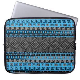 Koolzomertrendy neonblauw grijs Aztec Laptop Sleeve