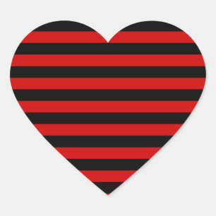 Koolzwart en rood strepenpatroon hart sticker
