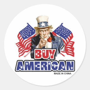 Koop Amerikaans ( Gemaakt in China ) - Grappige gr Ronde Sticker
