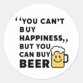 Koop bier, koop geluk!! ronde sticker (Voorkant)