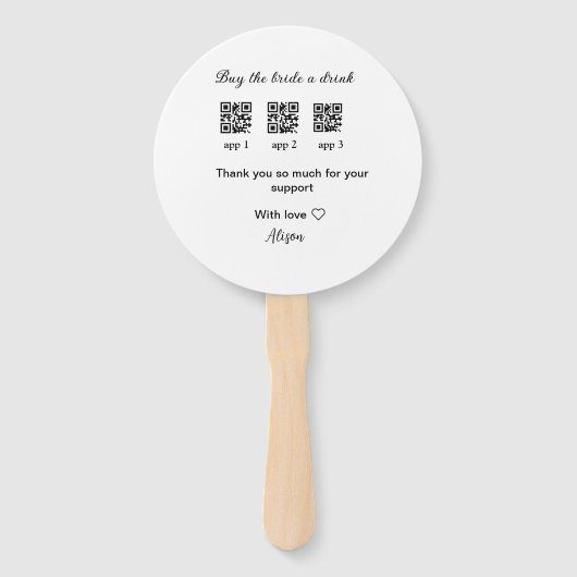 koop bride een drink scan QR code dank uInvitation Handwaaier (Voorkant)